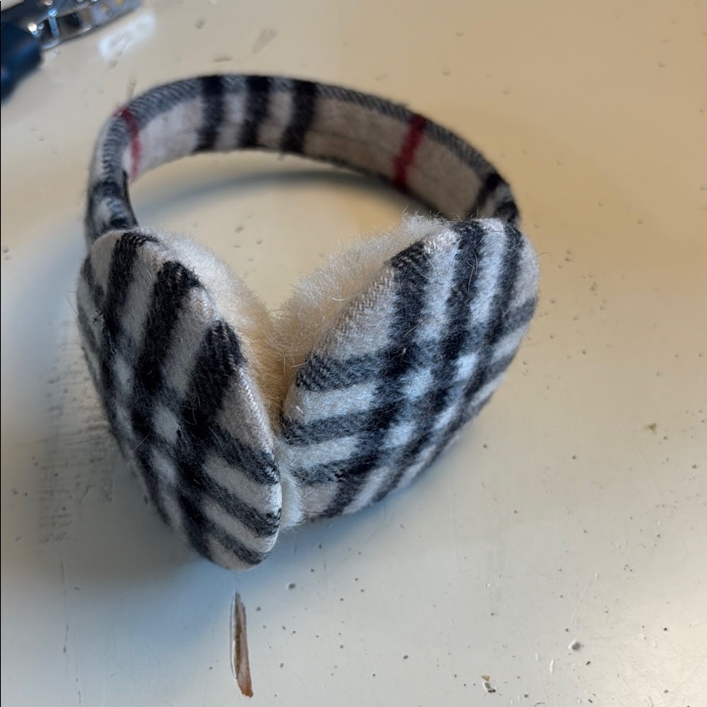 Burberry Plaid Earmuffs - Black and Cream